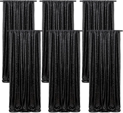 Black Sequin Curtains Backdrop 6 Pcs 2FTx8FT Shiny Curtains Drapes | Glitter by B-COOL