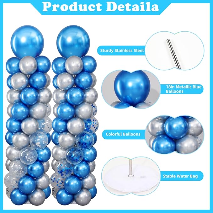 Navy Blue and Silver Balloon Column Stand Kit Set of 2 - Image 3