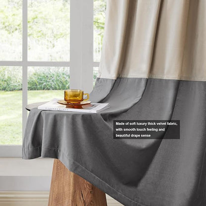 BULBUL Luxury Color Block Velvet Curtains 102 inch Long- Champagne Gray | - Image 5