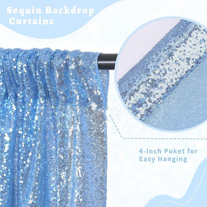 Baby Blue Sequin Backdrop Curtains 2 Pcs 3.3ftx8ft Sparkle Backdrop Fabric | - Image 2