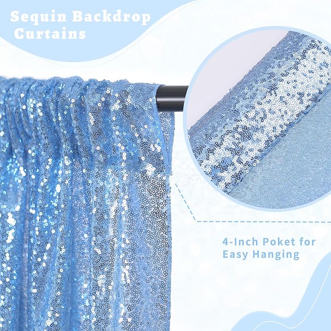 Baby Blue Sequin Backdrop Curtains 2 Pcs 5ftx8ft Sparkle Backdrop Drapes | - Image 5