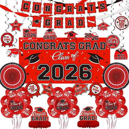 Red Themed 2026 Graduation Decorations Set by Gatherfun