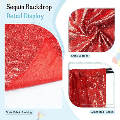 SquarePie 7x7ft Red Sequin Backdrop, High Density Non-Transparent Glitter - Image 2