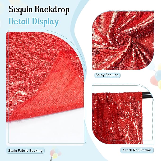 SquarePie 8x8ft Red Sequin Backdrop, High Density Non-Transparent Glitter - Image 3