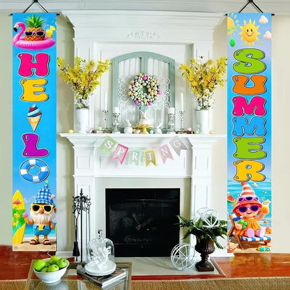 BlissYard 2pcs Welcome Summer Door Banner Hawaiian Gnome Porch Banners Sign - Image 7