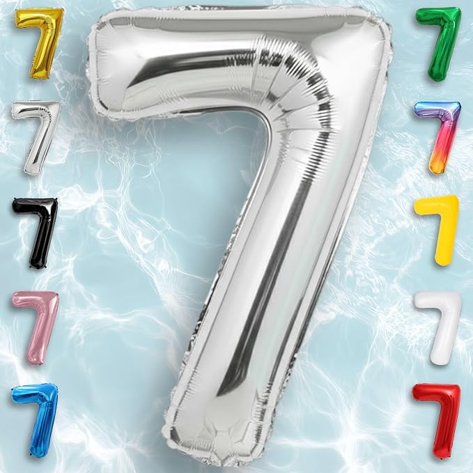 Silver Number Balloon 7 Mylar Foil Balloons 40 inch - Image 3