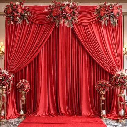 6 Panels Red Backdrop Curtains for Wedding Party Wrinkle Free Backdrops Curtain - Image 9