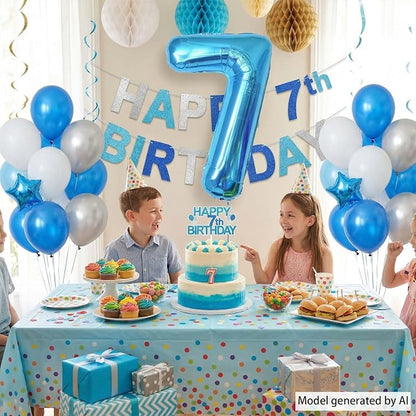 Light Blue Number 7 Balloon 40 Inch, Foil Numeral Sharp Lucky 7 Celebration | - Image 2