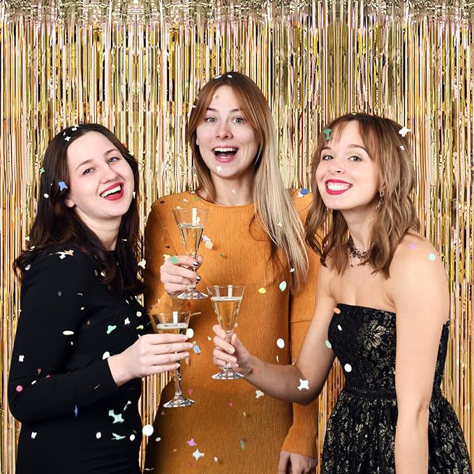 10 Pack Champagne Gold Foil Curtain Backdrop 3.2ft x 9.8ft Metallic Tinsel Foil - Image 7