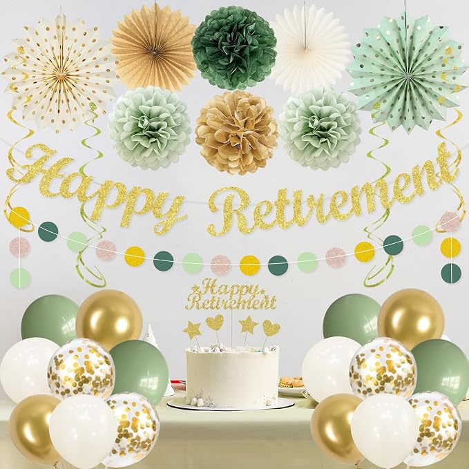 Vlipoeasn Green Gold Retirement Decorations - Image 6