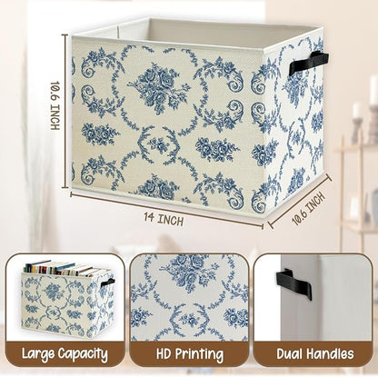 Blue Floral Foldable Storage Bins Box - Image 5