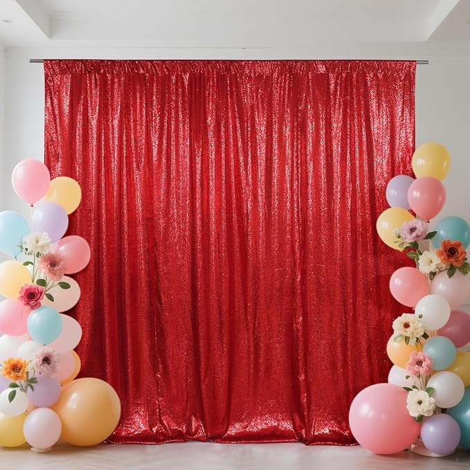 SquarePie 7x7ft Red Sequin Backdrop, High Density Non-Transparent Glitter by SquarePie