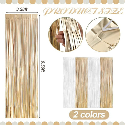 Frienda 4pcs White and Gold Party Decorations 6.6ft Fringe Curtains Decorations - Image 2