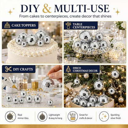 Youdepot 54PCS Mini Silver Disco Balls Hanging Disco Ball Ornaments | - Image 6