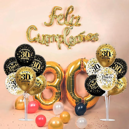 TONIFUL 4 Set Black Gold 30 Printed Balloon Stands - Image 5