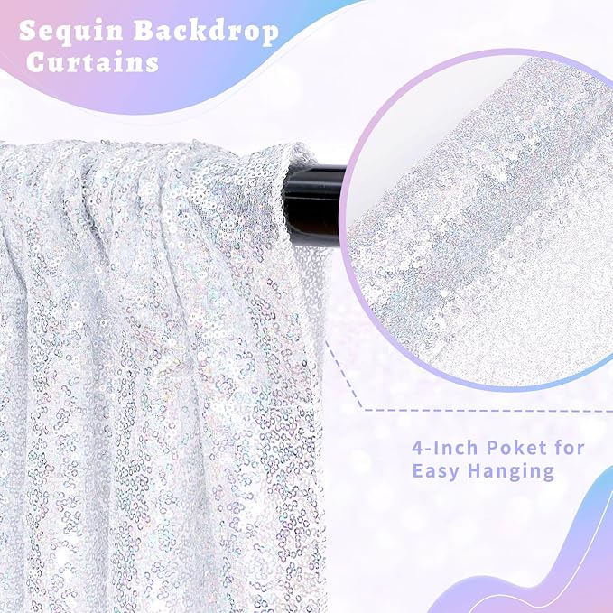 Laser Silver Sequin Curtains Backdrop 6 Pcs 2FTx8FT Shiny Shimmer Fabric | - Image 4