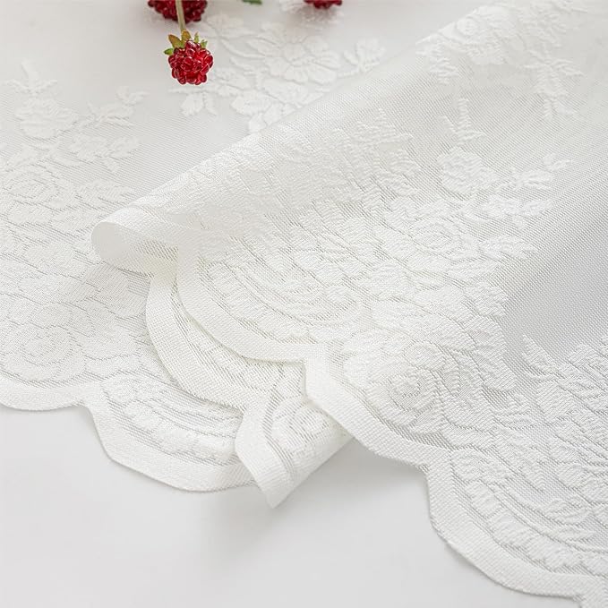 Kotile Extra Long Ivory Lace Curains - Image 8