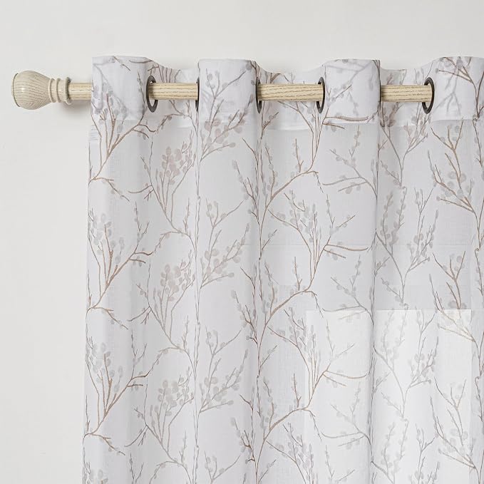 MYSKY HOME Brown Sheer Curtains 84 inches Long - Image 2