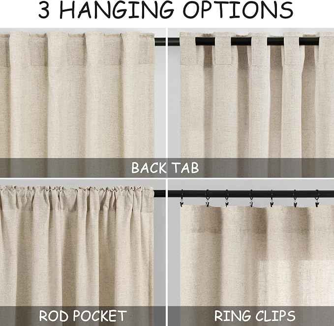 Beige Linen Curtains 80 inches Long - Image 3