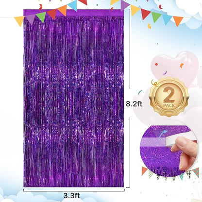 2 Pack Purple Metallic Tinsel Foil Fringe Curtains, Foil Curtain Backdrop - Image 3