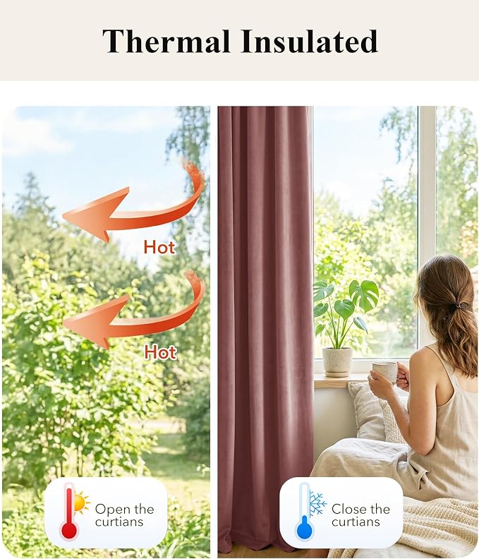 Mauve Velvet Curtains for Home Theater Room Nursery, 300GSM Heavy Soft Velvet - Image 6