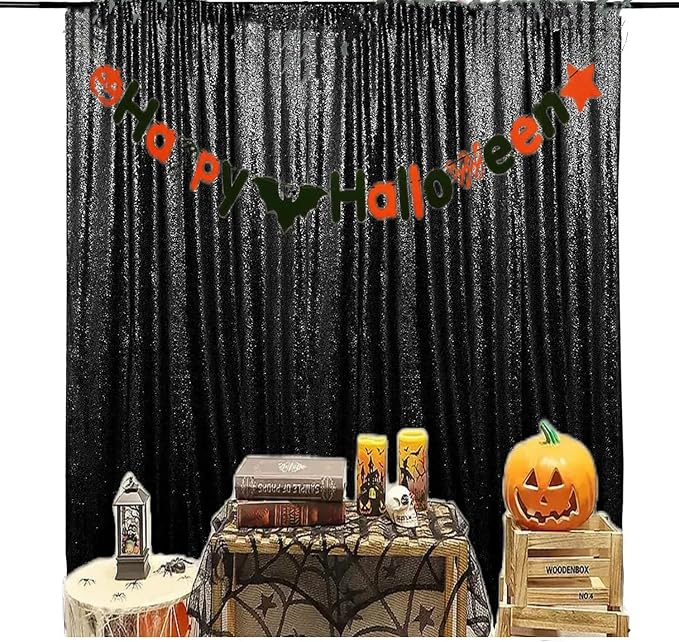 JYFLZQ Black Sequin Backdrop Curtains 4ft x 6.5ft 1 Panel Glitter Photo Booth - Image 2