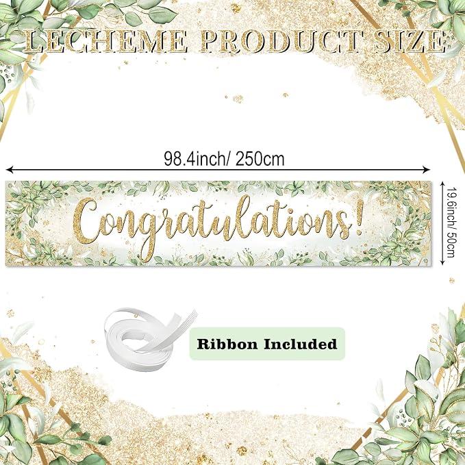 Congratulations Banner 8x1.6 ft Greenery Congrats Banner Green Leaves 2026 - Image 2