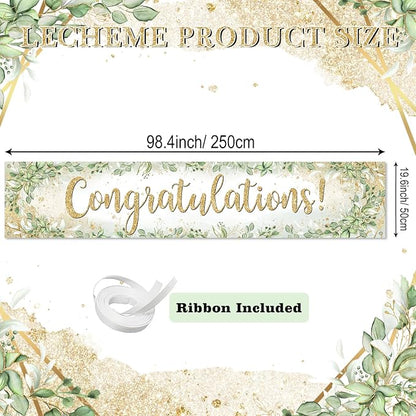 Congratulations Banner 8x1.6 ft Greenery Congrats Banner Green Leaves 2026 - Image 2