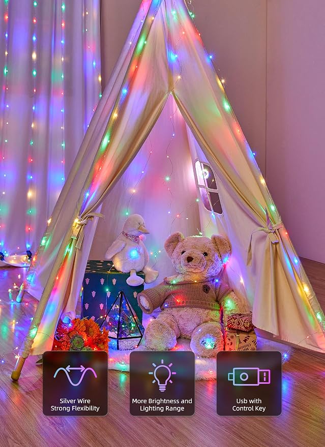 Brightown 300 LED Fairy Curtain Lights, 9.8ft x 9.8ft String Lights | - Image 3