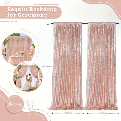 Blush Pink Sequin Backdrop Curtains Party Glitter Drapes 2 Pcs 2FTx8FT | - Image 2