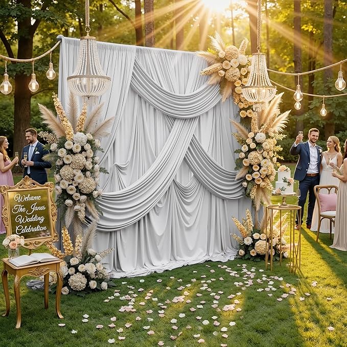 10ftx8ft Wrinkle Free Silver Backdrop Curtain - Image 4