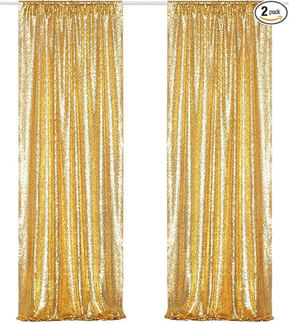 Poise3EHome Gold Sequin Backdrop Curtains, 2 Panels 2FTx8FT Glitter Background by Poise3EHome