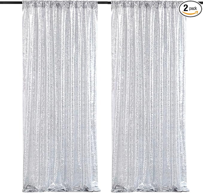 Silver Backdrop Curtains 2 Pieces 5FTx10FT Sequin Backdrop Decor by SoarDream
