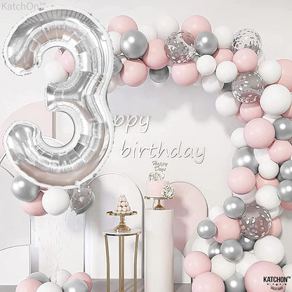 KatchOn Silver Number 3 Balloon 40 Inch, Birthday Decorations - Image 3