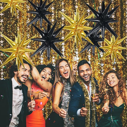 TONIFUL 8 Pcs Explosion Star Balloons Black and Gold Foil Party Decorations | 2 - Image 5