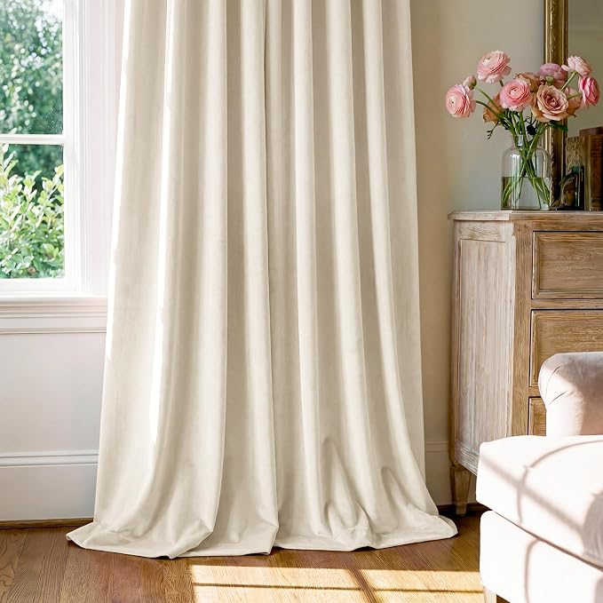 Ivory White Velvet Curtains for Nursery Back Tab, W62 x L90, Back tab Drapes - Image 7