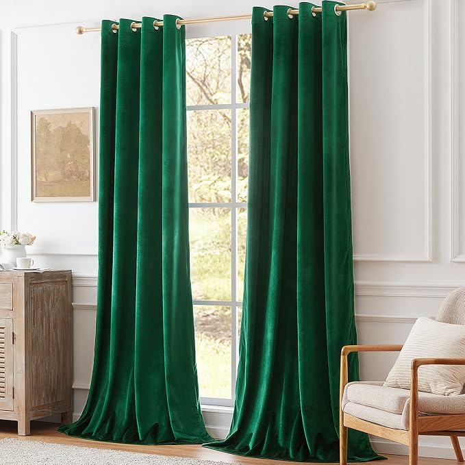BULBUL Green Curtains 96 inch Length- Living Room Velvet Blackout Window Drapes - Image 7