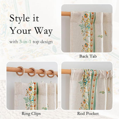MYSKY HOME Boho Floral Curtains 72 inch - Image 4