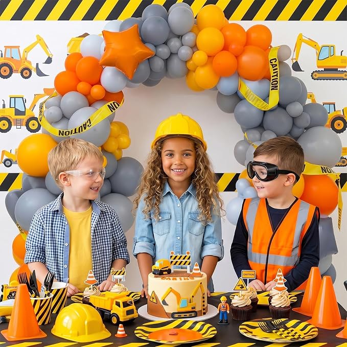 Construction Theme Balloons, 12 inch Orange Yellow Dusty Blue Latex Balloon - Image 6