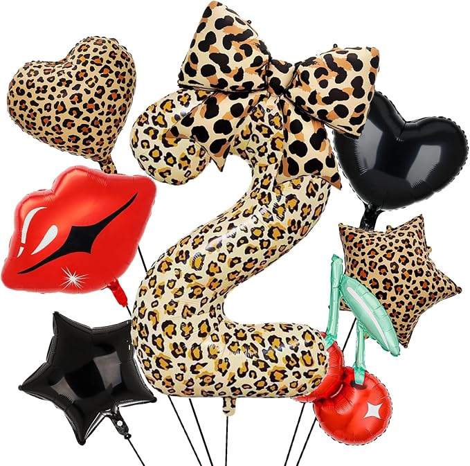 Leopard Print Bow Balloons Birthday Decorations 40Inch Cheetah Number 2 Foil by Unknown