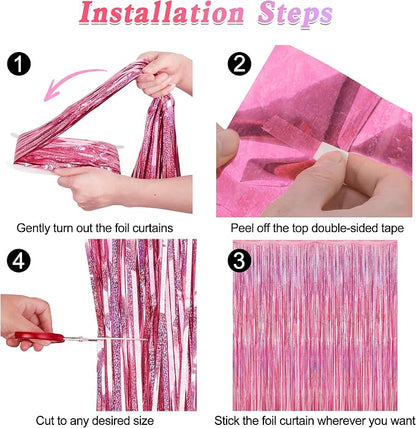12 Pack Pink Backdrop, 3.28 FT x 7.05 FT Foil Streamers, Metallic Glitter - Image 3