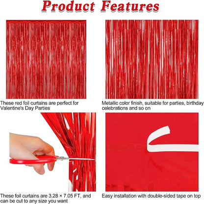 ZATAYE 4 Pack Red Valentines Christmas Foil Curtain Streamer Decorations | Red - Image 4