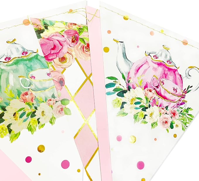 Spring Tea Party Decorations Pink and Gold Floral Flower Butterfly Teapot - Image 3