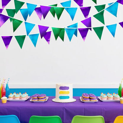 Blue Green Purple Party Decorations Metallic Fabric Triangle Pennant Banner - Image 7