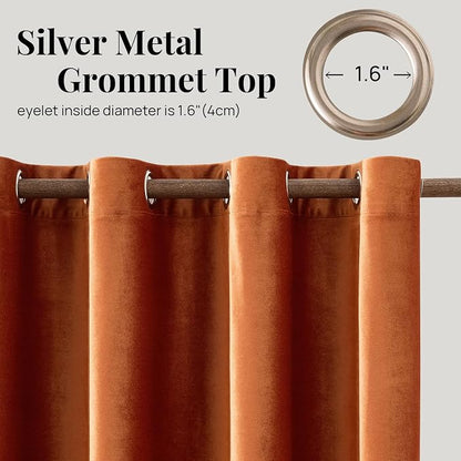 Velvet Burnt Orange Blackout Curtains 120 inch Length - Image 6