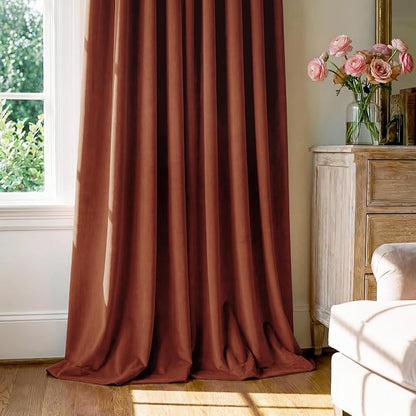 Rust Red Velvet Curtains for Christmas Decor, W52 x L96, 2 Panels | Back Tab - Image 7