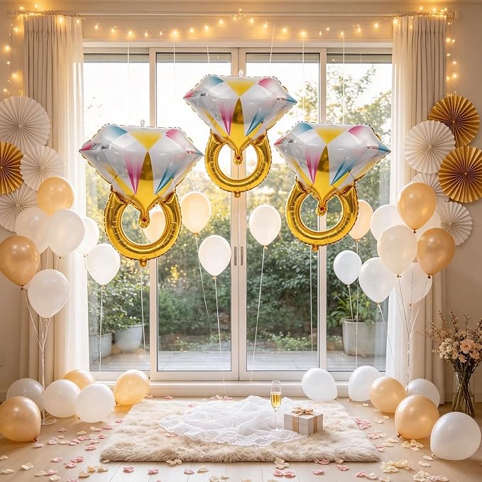 4Pcs Diamond Ring Balloon, 19.7x20.5 In Large Diamond Ring Wedding Balloons - Image 4