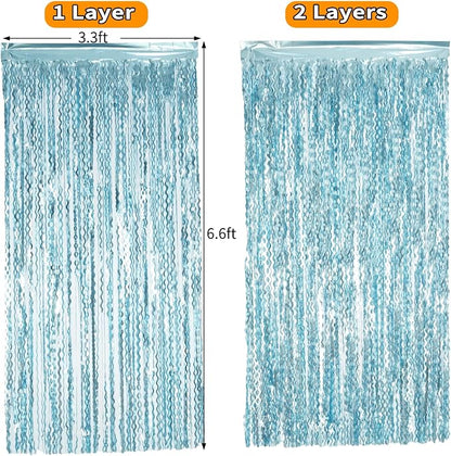 4 Pack Wavy Blue Foil Fringe Curtain 3.3x6.6 Feet | Blue Streamers Tinsel - Image 6
