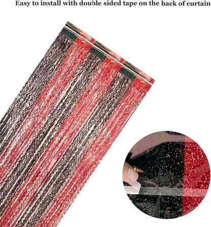 4 Pack 3.3x6.6 ft Red and Black Foil Fringe Backdrop Curtains - Image 5