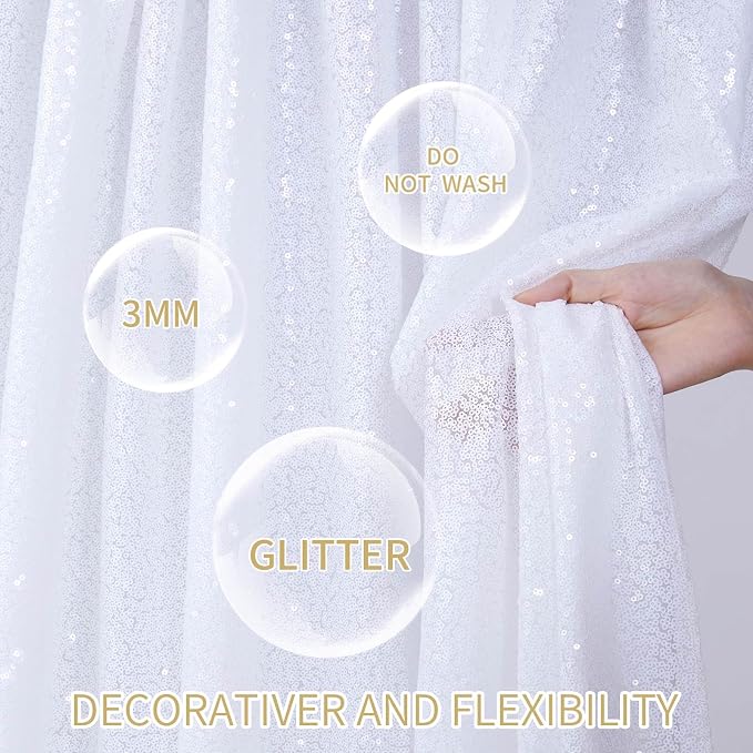 3x8FT White Backdrop Curtains 2 Panels White Wedding Sequin Fabric Drapes | - Image 3